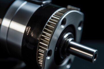 Close-up of a stepper motor shaft rotating with precision