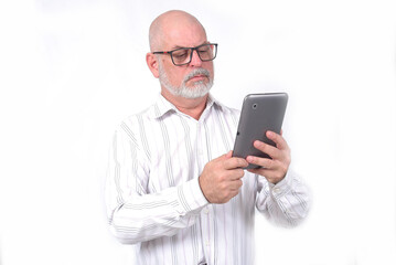 Obraz na płótnie Canvas adult man using cell phone communication technology use 
