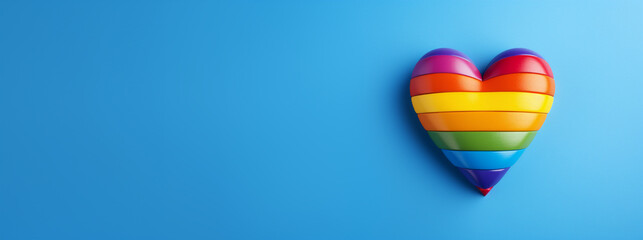 top view of rainbow heart on blue background, generative ai