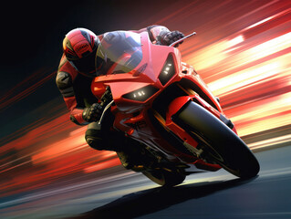 Man on a motorbike at high speed leaning in the curve. Racing sport. Motogp championship. Silhouette on road on a moto competing for championship. Circuit track Background poster