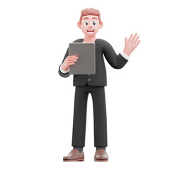 presentation businessman carrying tab 3d illustration