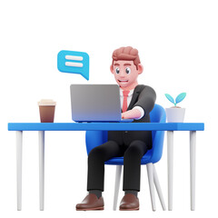 businessman working on laptop 3d illustration