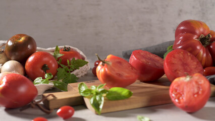 Tomatoes on rustic kitchen counter