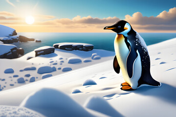 Obraz premium Draw a little penguin resting on a sunny day. Generative AI