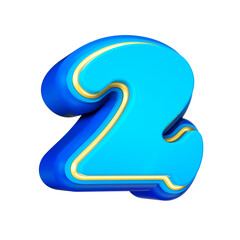 3d render number font blue
