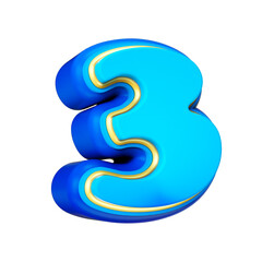 3d render number font blue