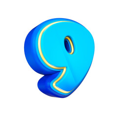 3d render number font blue