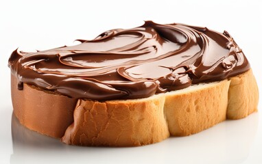 Slice of bread with chocolate swirl cream isolated on white background