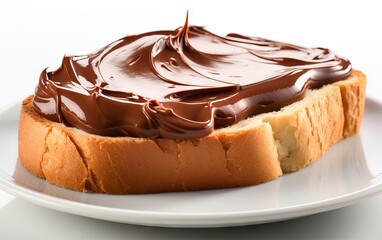 Slice of bread with chocolate swirl cream isolated on white background