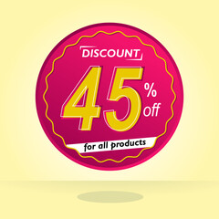 Discount percentage. Floating violet circular balloon for promotions and offers.