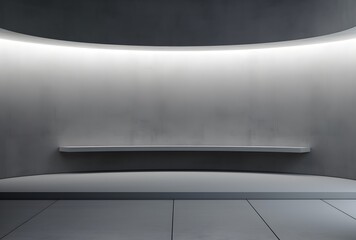 3d rendering of a white podium in the dark room with a gray wall