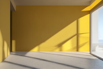 empty yellow room with a window.. Generative AI