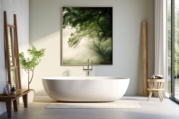 Fototapeta na wymiar Professional Shot of an Interior Design of a Bathroom. White Walls mixed with White Furnitures.