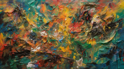 Ein faszinierendes abstraktes Gemälde, das aus lebendigen Farben und dynamischen Formen besteht
