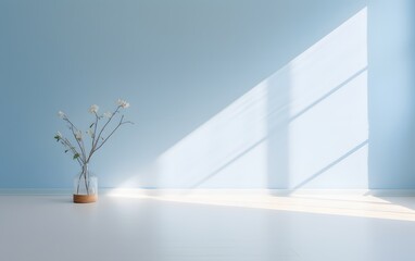 3d render of a room with a large window and a tree
