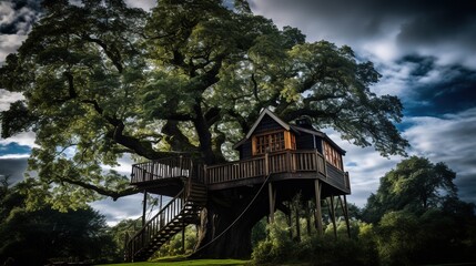 Fototapeta premium A Professional Shot of a Treehouse made of Wood.