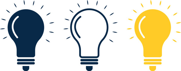 Illustration of a group of three light bulbs representing the concept of a successful idea on a white background professionally