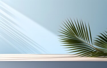 Tropical palm leaf on white table ai generated