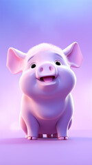 Cartoon style illustration of a pig - Cute Pig - Created with Generative AI technology.