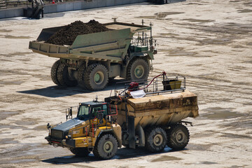 
Akita, Japan - July 29, 2023: Concrete placement or concrete casting at construction of Naruse dam in Akita, Japan
