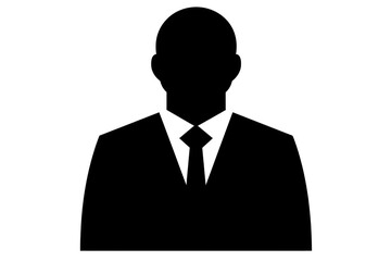 Black and white silhouette of a person&rsquo;s head and shoulders. The person is wearing a suit and tie, white background