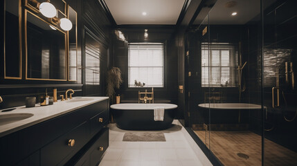 Concept of a luxury bathroom in white, gold and black