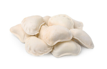 Raw dumplings (varenyky) isolated on white. Ukrainian cuisine