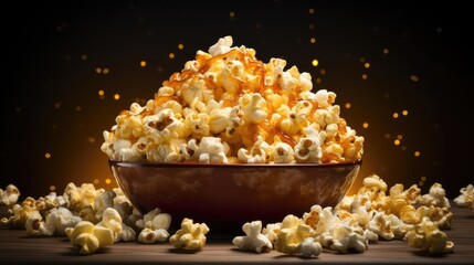 Closeup Savory salty crispy popcorn with a blurry and cinematic background