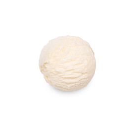 Scoop of tasty ice cream isolated on white, top view