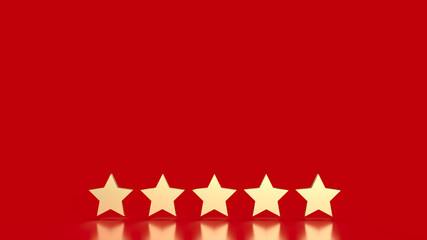 The gold five star on red background 3d rendering