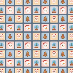 Wrapping Paper With Snowman, Santa And Christmas Tree. Concept Of Pattern. Flat Vector Illustration