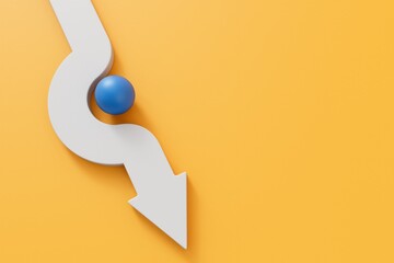 A white business direction arrow moves around an obstacle that is in its path. 3D Rendering - obrazy, fototapety, plakaty