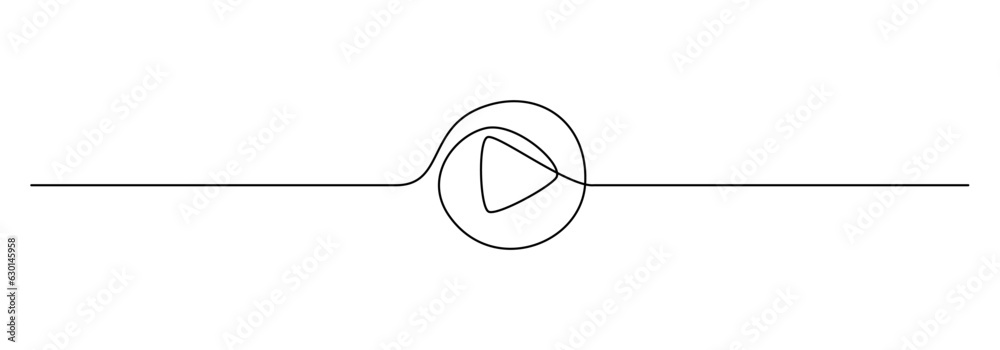 Poster One continuous line drawing of Play button. Icon of start and pause playing music video and voice message in simple linear style. Editable stroke. Doodle outline vector illustration