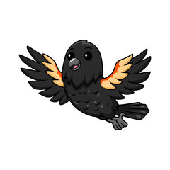 Cute red winged black bird cartoon flying