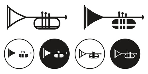 Trumpet symbol icon vector set collection. Classic saxophone orchestra jazz music equipment. Retro blowing bulge  icon foe web use © Krupal