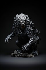 Fototapeta na wymiar Sculpture of Werebeast, Werewolf or Were Lion, Dark Black Background