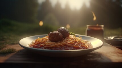A delicious serving of spaghetti with meatballs. Generative AI.  - obrazy, fototapety, plakaty