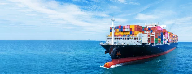 Fototapete Shanghai Cargo container Ship, cargo vessel ship carrying container and running for import export concept technology freight shipping sea freight by Express Ship. front view