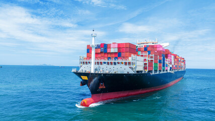 Cargo container Ship, cargo vessel ship carrying container and running for import export concept...