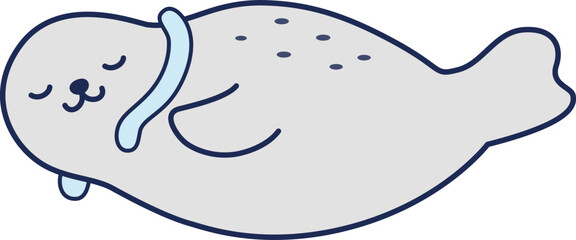 クールネックリングを付けるアザラシのイラスト