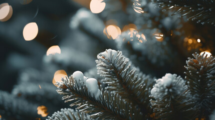 White spruce tree with white bokeh light