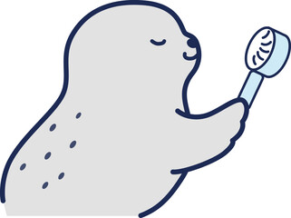 ミニ扇風機を使うアザラシのイラスト