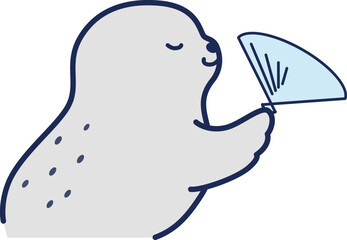 扇子をあおぐアザラシのイラスト