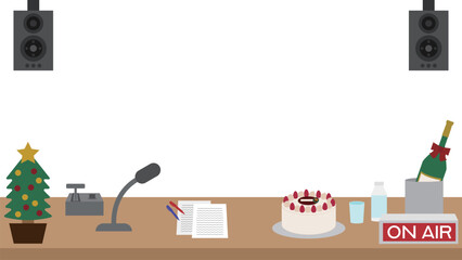 クリスマス仕様のラジオブースのイラスト