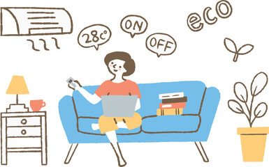 冷房を推奨温度に設定する女性_色