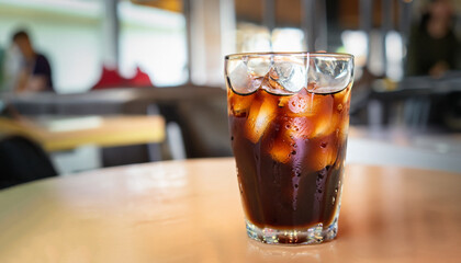Selective focus point Iced cola glass in restaurant