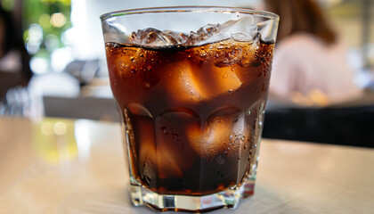 Selective focus point Iced cola glass in restaurant