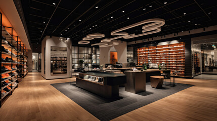 Modern and trendy shoe shop interior