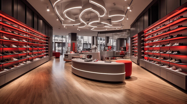 Modern and trendy shoe shop interior