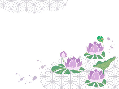 和柄のハスの花と葉の葬式用背景